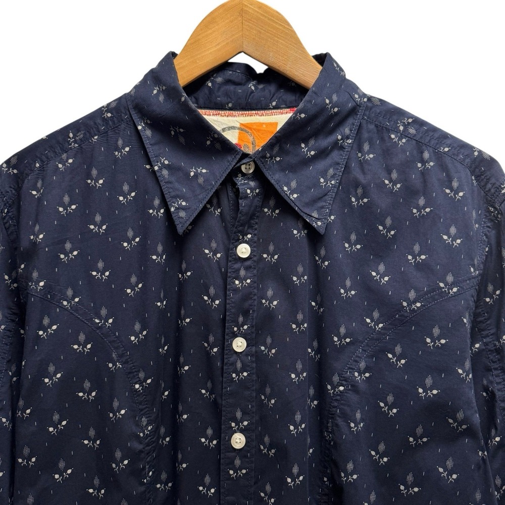 Robert Graham Men's Size XL Navy Blue Floral Button Front "Zen" Cotton Shirt euc